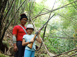 Father Gun and Robyn in bamboo forest