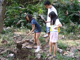 Brenda digging for earthworms